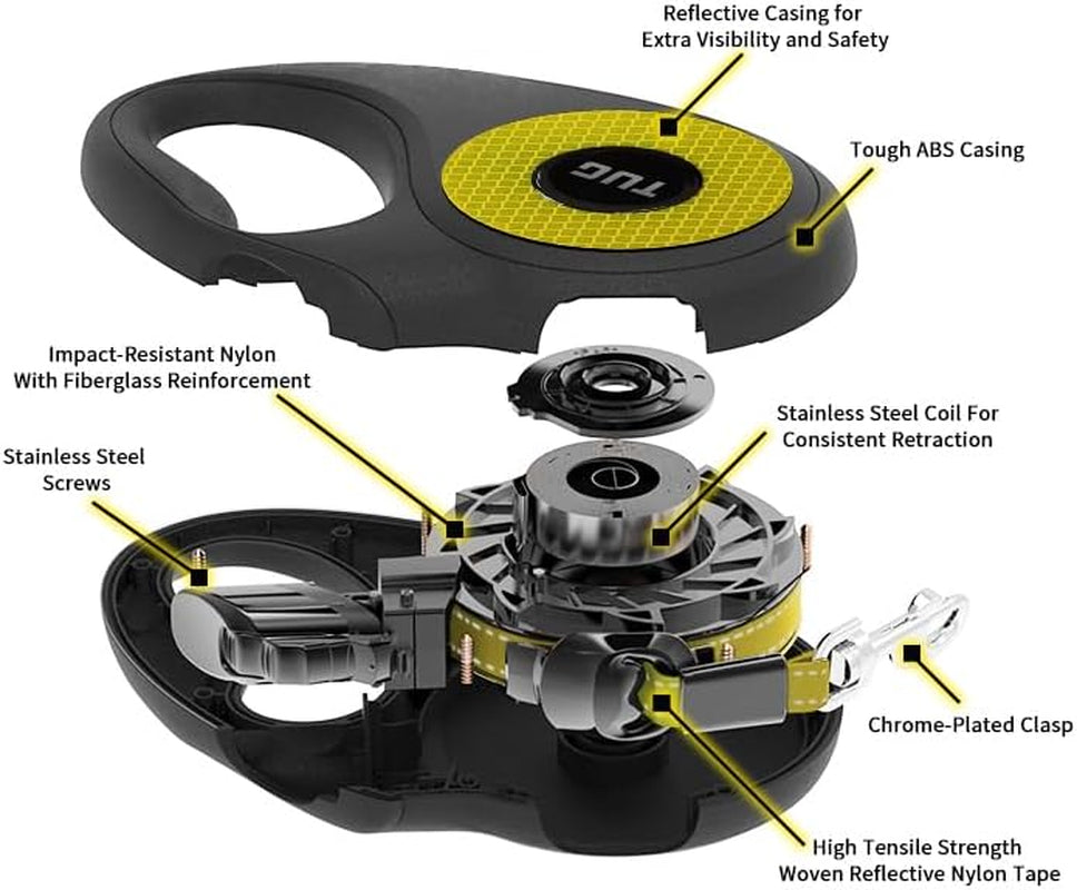 360° Tangle-Free Reflective Retractable Dog Leash | 16 Ft Strong Nylon Tape (Large)