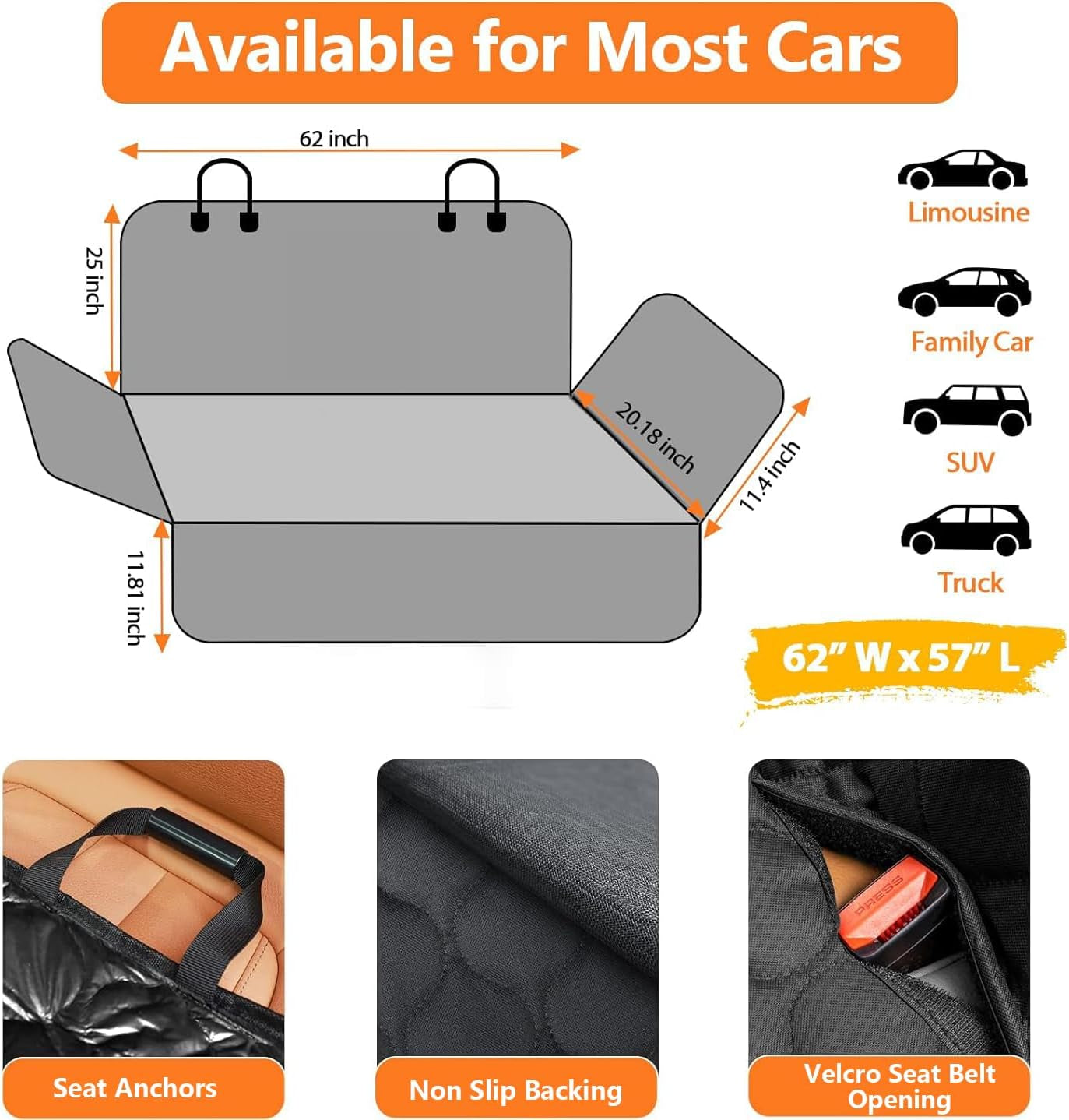 Waterproof Dog Car Seat Cover for Back Seat - Scratch Proof & Nonslip Backing & Bench Seat Cover, Quilted, Padded, Durable Pet Seat Protector for Cars Trucks and Suvs