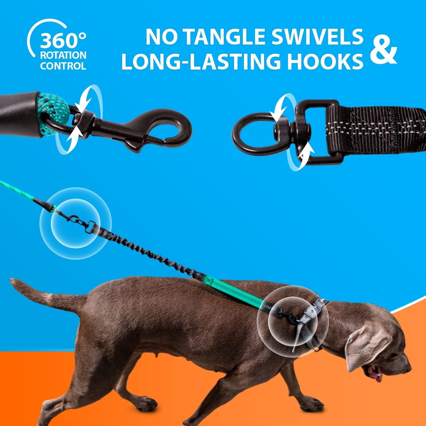 - Heavy Duty Bungee Rope Leash for Large and Medium Dogs - No Pull, Shock Absorber Long Dog Training Lead - No Slip Reflective Line for outside (5.5 Ft Bungee Leash)