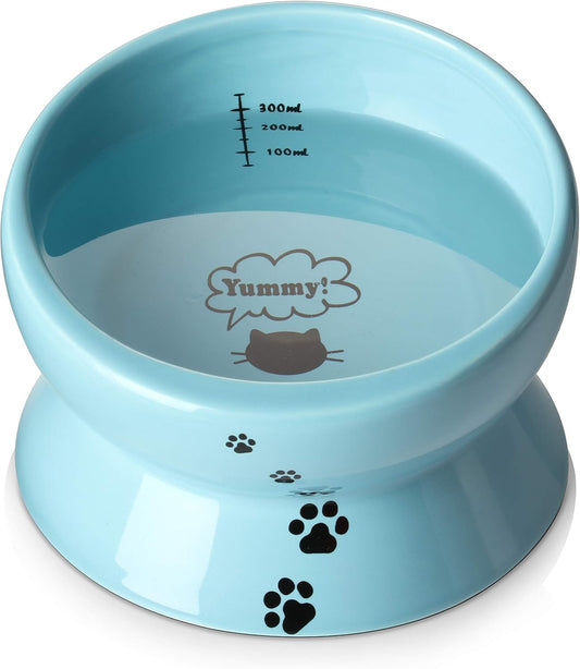 Ceramic 15 Ounce Slanted Cat Food Water Bowl, Lake Blue