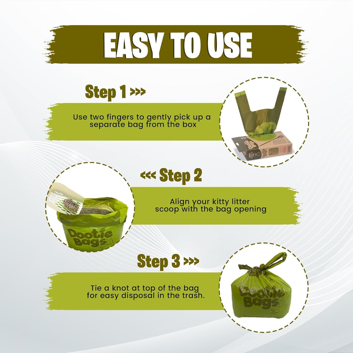 The Original Dootie Bag Is Back! Pooch Approved Large Dootie Bags, Dog Poop Bags. Strong, Leakproof - EZ Tie Handles. Perfect for Dogs & Cat Litter. Pet Waste Cleanup, Swivel Bin &  Scoopers.