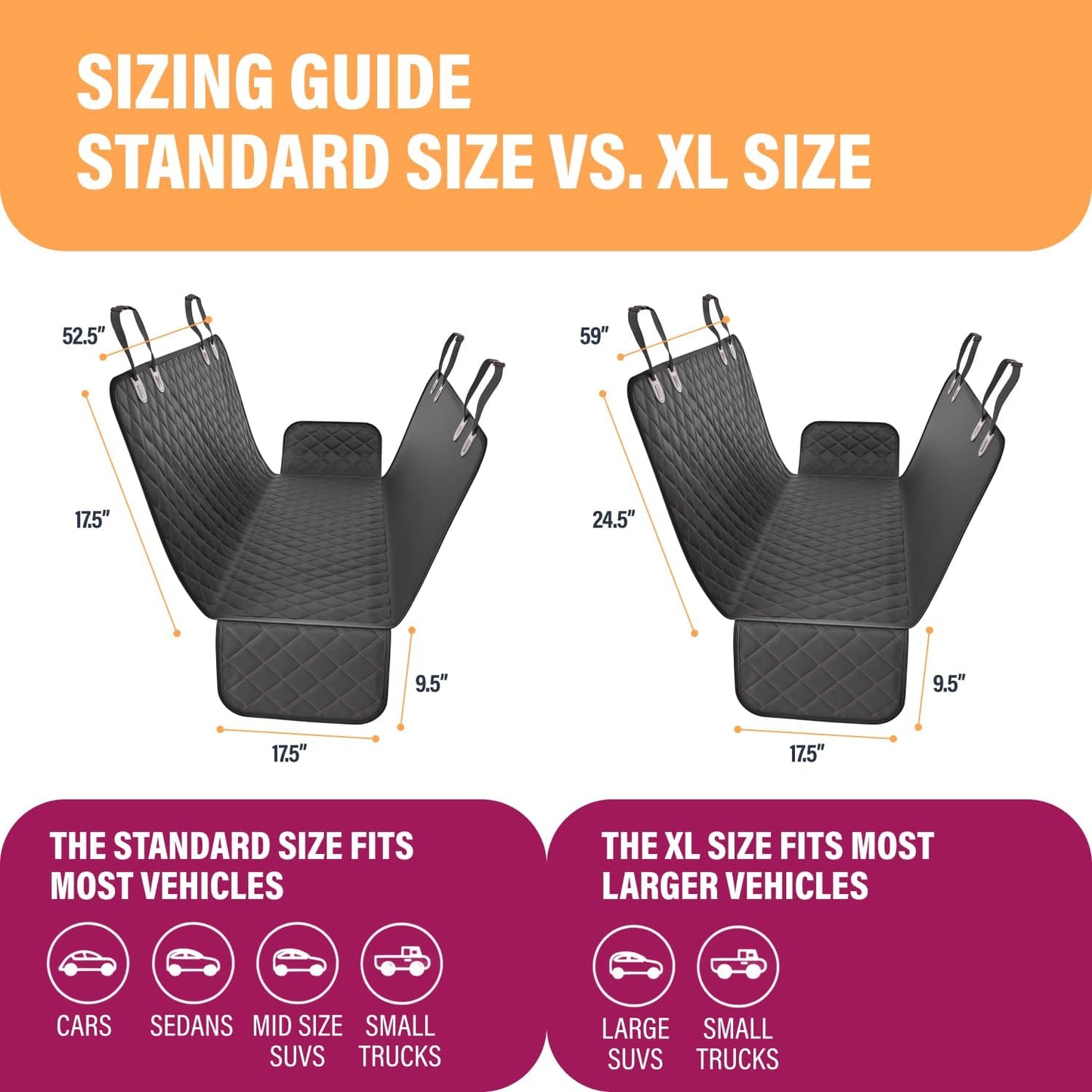 Black Standard Dog Car Hammock Back Seat Cover, Waterproof Backseat Cover Protector for Truck Bench Rear of Sedans or Suvs, Essential Pet Supplies Vacuum or Wipe Clean, Machine Washable