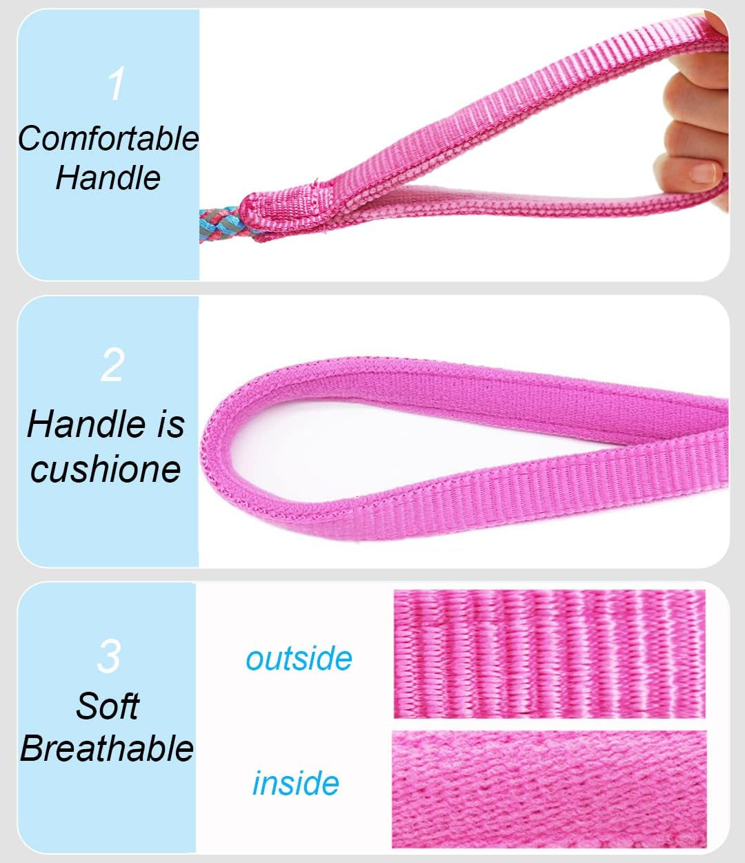 2/3/4/6/10 Ft Reflective Dog Leash Strong Nylon Rope Braided Heavy Duty for Large Medium Small Dogs Walking Training Leads (Pink, 6Ft * 1/2")