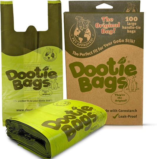 The Original Dootie Bag Is Back! Pooch Approved Large Dootie Bags, Dog Poop Bags. Strong, Leakproof - EZ Tie Handles. Perfect for Dogs & Cat Litter. Pet Waste Cleanup, Swivel Bin &  Scoopers.