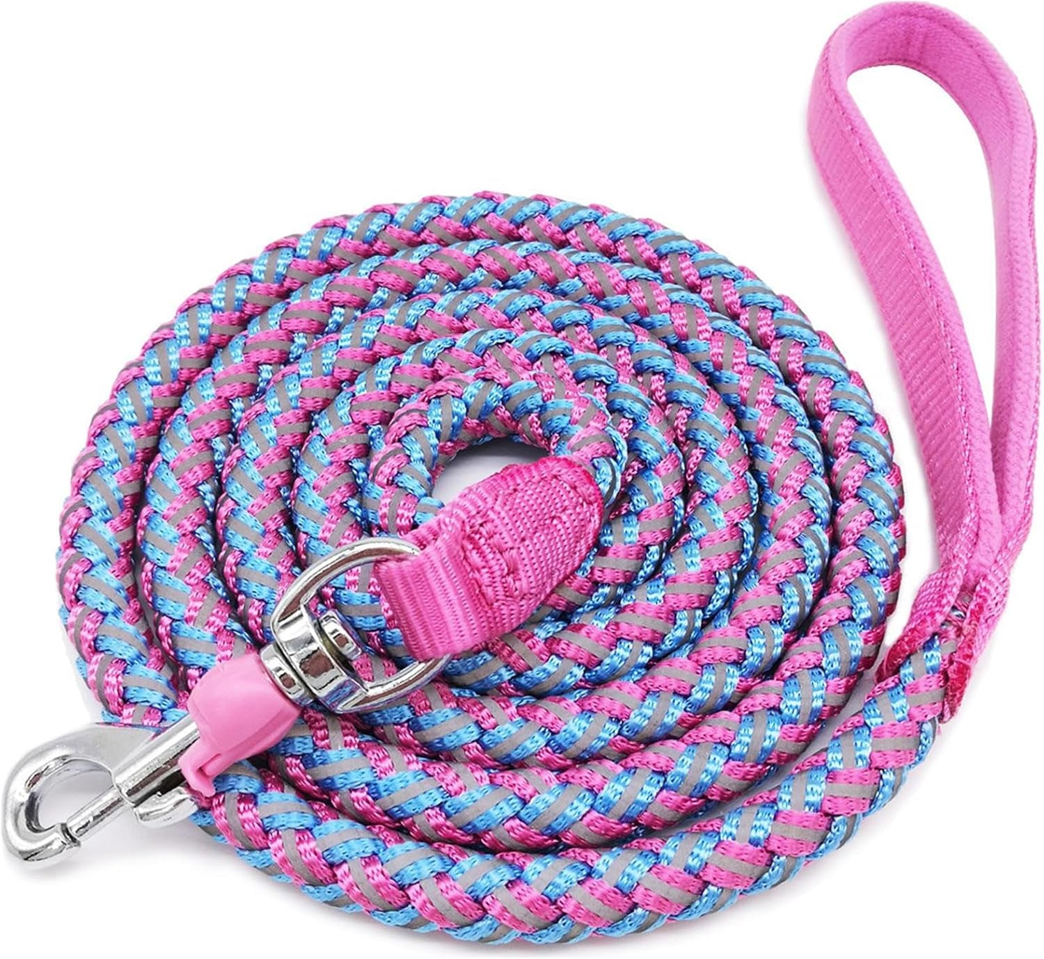 2/3/4/6/10 Ft Reflective Dog Leash Strong Nylon Rope Braided Heavy Duty for Large Medium Small Dogs Walking Training Leads (Pink, 6Ft * 1/2")