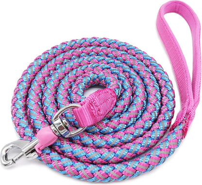 2/3/4/6/10 Ft Reflective Dog Leash Strong Nylon Rope Braided Heavy Duty for Large Medium Small Dogs Walking Training Leads (Pink, 6Ft * 1/2")