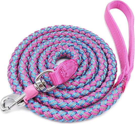 2/3/4/6/10 Ft Reflective Dog Leash Strong Nylon Rope Braided Heavy Duty for Large Medium Small Dogs Walking Training Leads (Pink, 6Ft * 1/2")