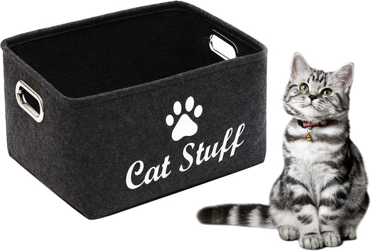 Cat Apparel & Accessories/Cat Toys/Pet Supplies Storage Basket/Bin with Handles, Collapsible & Convenient Storage Solution for Office, Bedroom, Closet, Toys, Laundry(Dark Grey)