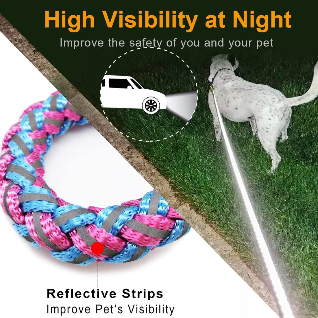 2/3/4/6/10 Ft Reflective Dog Leash Strong Nylon Rope Braided Heavy Duty for Large Medium Small Dogs Walking Training Leads (Pink, 6Ft * 1/2")