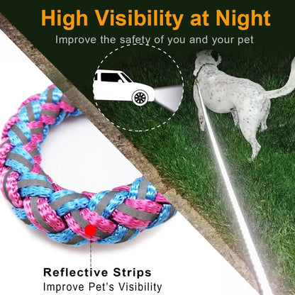 2/3/4/6/10 Ft Reflective Dog Leash Strong Nylon Rope Braided Heavy Duty for Large Medium Small Dogs Walking Training Leads (Pink, 6Ft * 1/2")