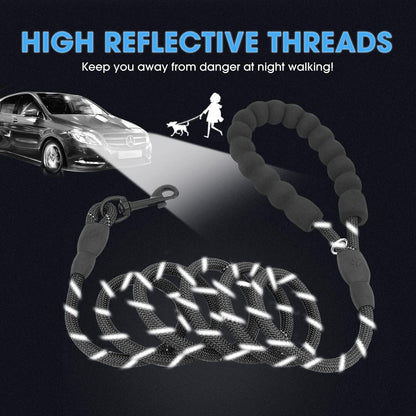 2 Packs 5/6 FT Dog Leash with Comfortable Padded Handle and Highly Reflective Threads Dog Leashes for Small Medium and Large Dogs (5FT-1/3'', Black+Black)