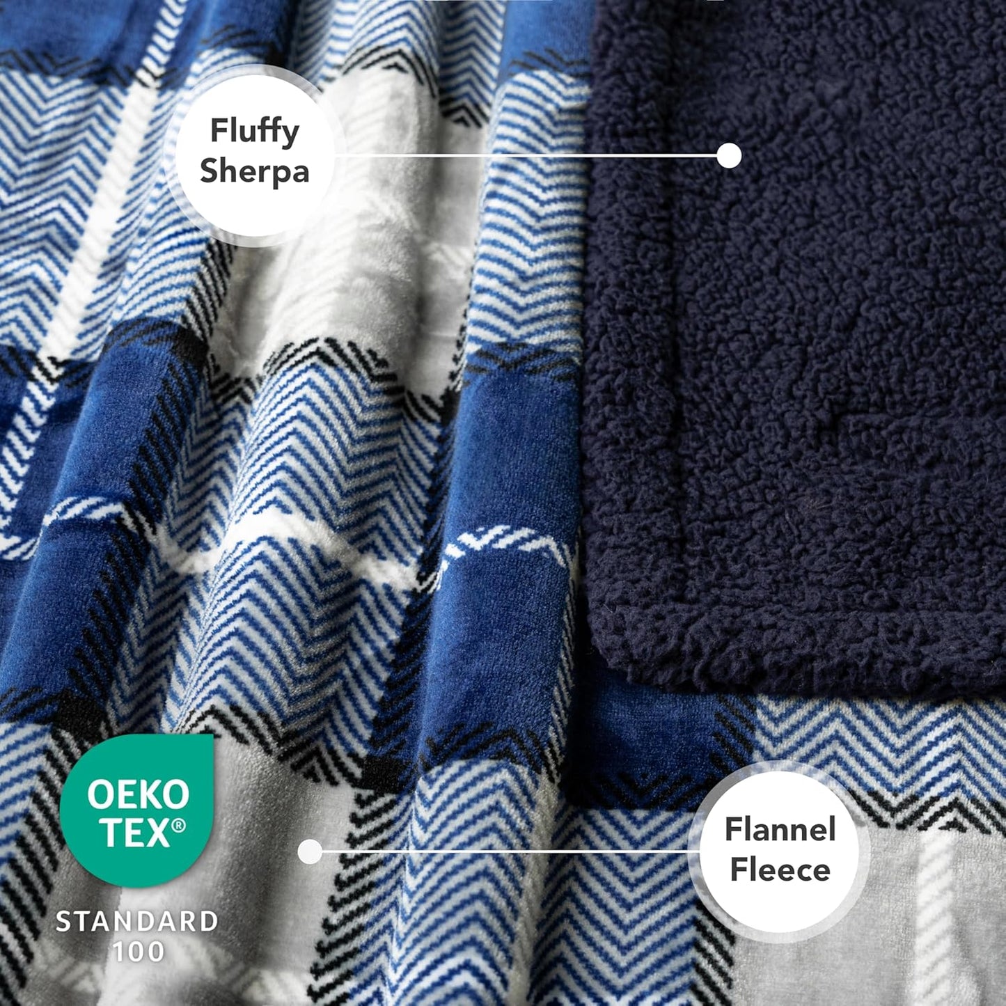 Dog Blanket for Bed, XL Pet Blanket Large Dogs, Fleece Furniture Couch Cover Protector Sofa Car Crate Kennel, Soft Sherpa Cat Throw Plush Reversible Washable, Twin 60X80 Plaid Navy Blue