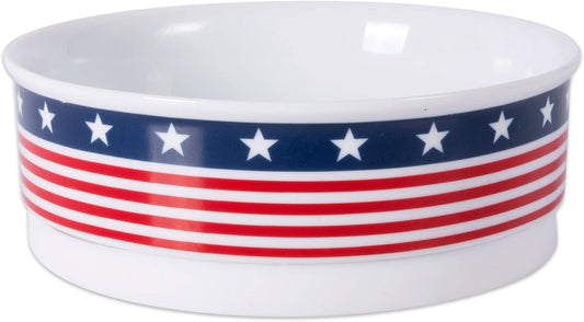 Ceramic Food & Water Bowls for Pets Non-Slip for Secure, Less Messy Feeding, Microwave & Dishwasher Safe, Single Dish Medium, 6X2", Red White & Blue