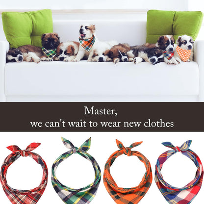 12 Piece Dog Bandanas Plaid Pet Bandanas Scarf Triangle Bibs Kerchief Washable Reversible Adjustable Pet Costume Accessories for Small Large Dogs and Cats(Lattice Graphic)